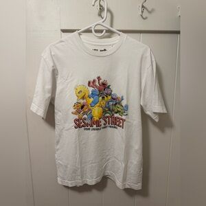Sesame Street White Graphic Tee with Colorful Character Print